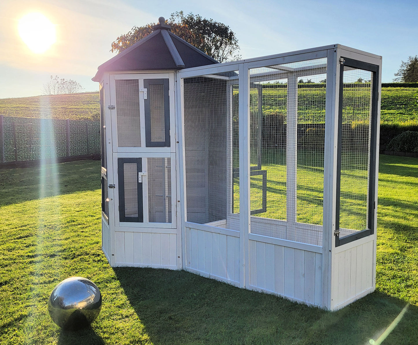 MyPets® Vogelvoliere XXL optional mit Auslauf Voliere Vogelhaus Käfig Holz Vogel