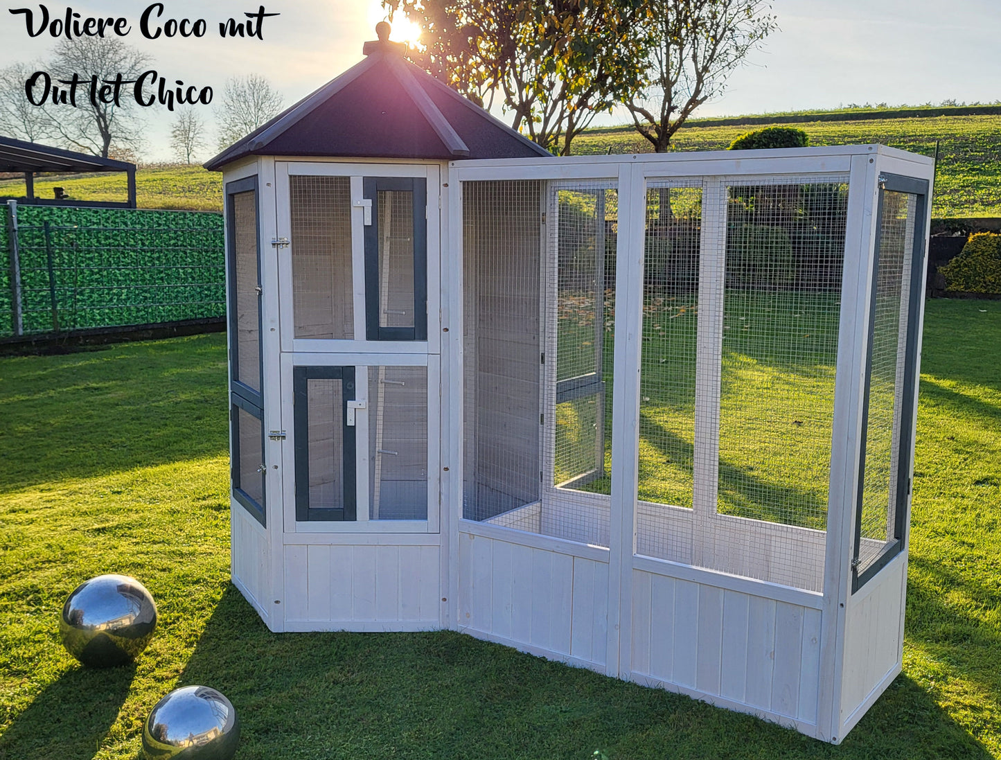 MyPets® Vogelvoliere XXL optional mit Auslauf Voliere Vogelhaus Käfig Holz Vogel