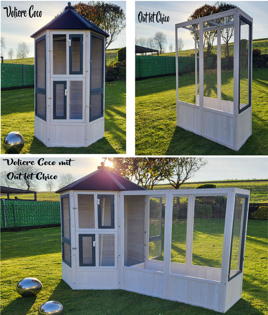 MyPets® Vogelvoliere XXL optional mit Auslauf Voliere Vogelhaus Käfig Holz Vogel