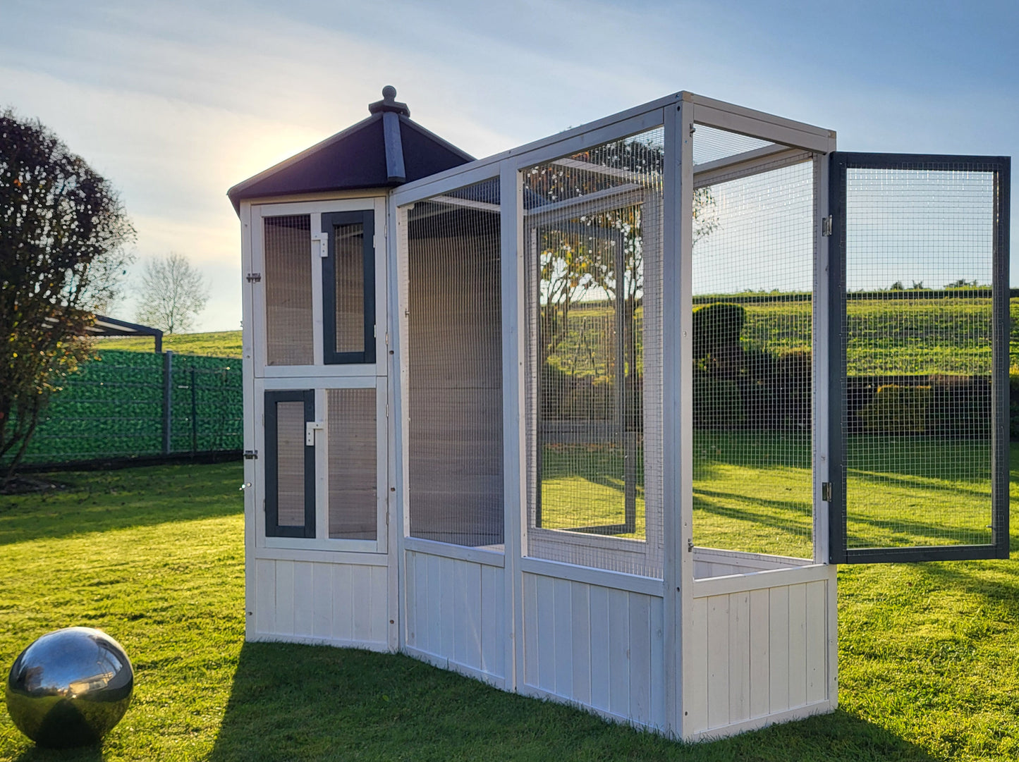 MyPets® Vogelvoliere XXL optional mit Auslauf Voliere Vogelhaus Käfig Holz Vogel