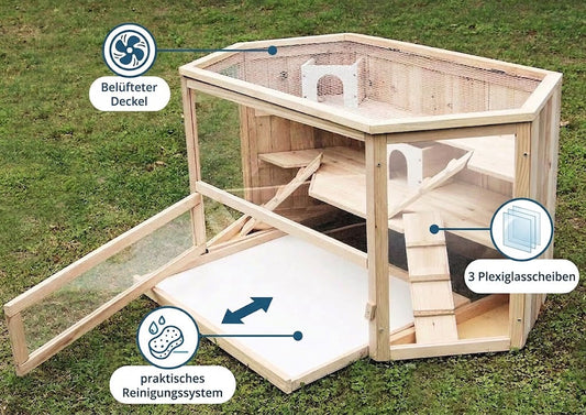 XL Kleintierkäfig VILLA Nagerkäfig Holz Hamsterkäfig Stall Meerschweinchen Käfig