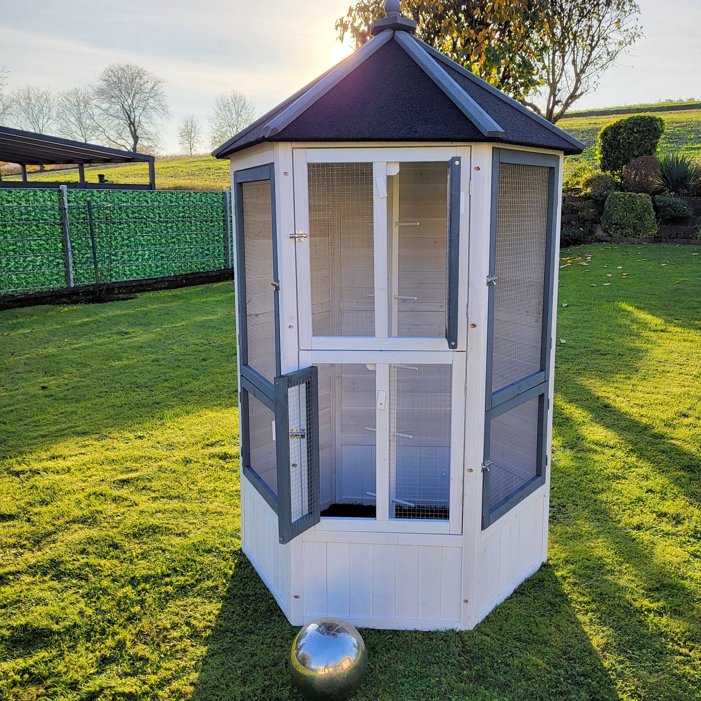 MyPets® Vogelvoliere XXL optional mit Auslauf Voliere Vogelhaus Käfig Holz Vogel