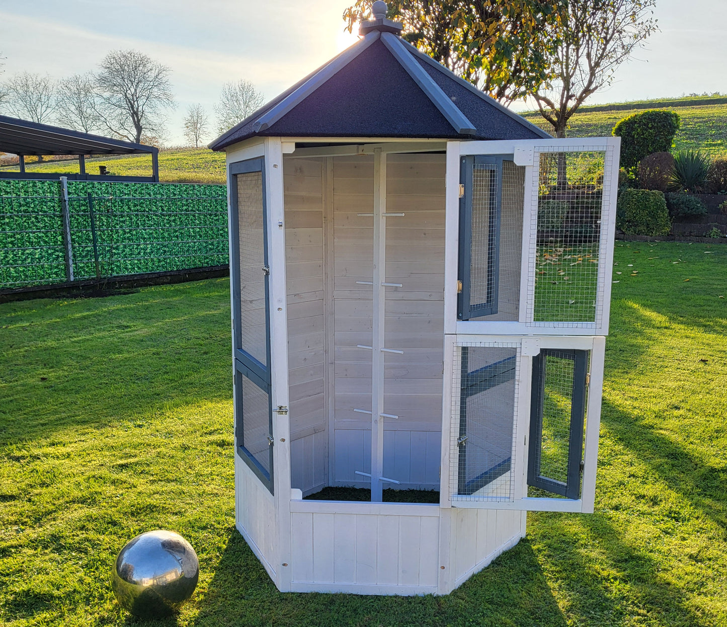 MyPets® Vogelvoliere XXL optional mit Auslauf Voliere Vogelhaus Käfig Holz Vogel