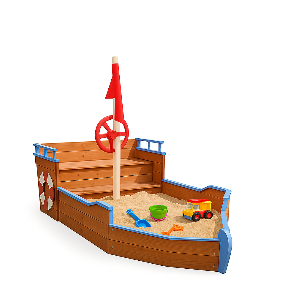 Sandkasten BUDDY Holzsandkasten Piratenschiff aus Holz Piratenboot Schiff Pirat