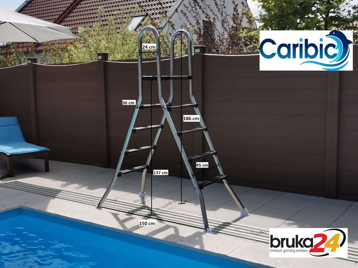 Poolleiter CARIBIC BIG XL mit 4 Stufen Pool Leiter Edelstahl Schwimmbad Treppe