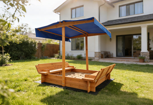 Sandkasten LIGNI Holzsandkasten Sonnenschutz Dach Holz Sonnenschirm Sand Kasten