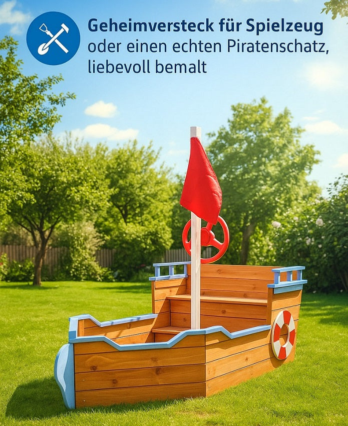 Sandkasten BUDDY Holzsandkasten Piratenschiff aus Holz Piratenboot Schiff Pirat
