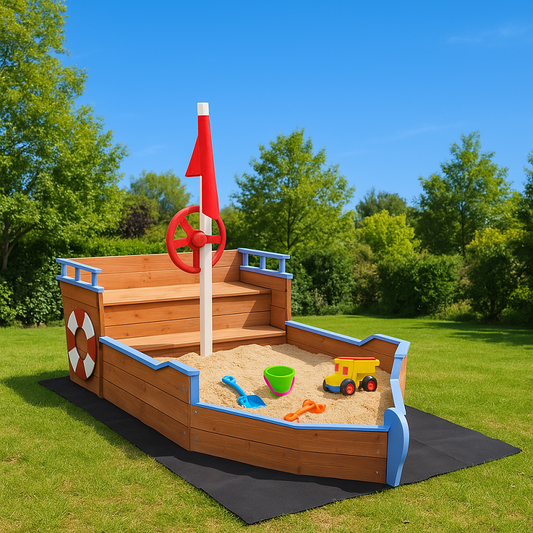 Sandkasten BUDDY Holzsandkasten Piratenschiff aus Holz Piratenboot Schiff Pirat