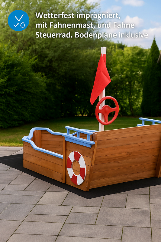 Sandkasten BUDDY Holzsandkasten Piratenschiff aus Holz Piratenboot Schiff Pirat