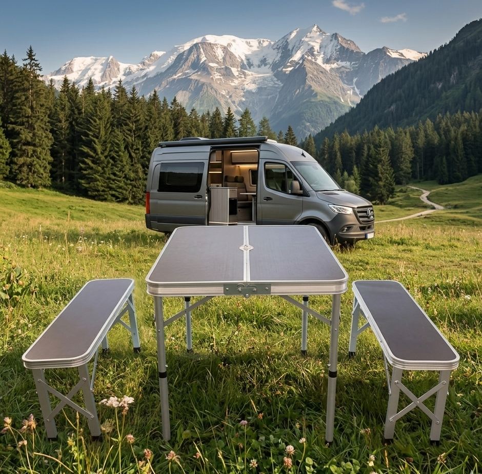 Campingtisch Set GREEN HILL Klapptisch Bank Aluminium klappbar Koffert – bruka24