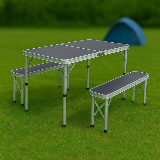 Campingtisch Set GREEN HILL Klapptisch Bank Aluminium klappbar Koffertisch