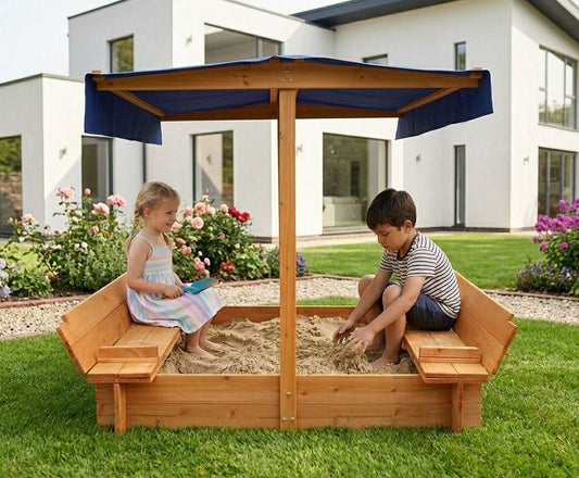 Sandkasten LIGNI Holzsandkasten Sonnenschutz Dach Holz Sonnenschirm Sand Kasten