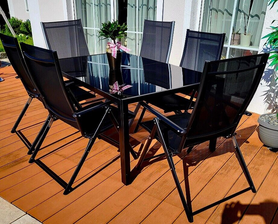 Sitzgruppe POETTO 6 Personen Aluminium Gartenmöbel Tisch Stühle Terras – bruka24