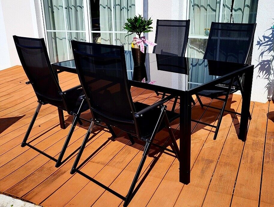 Sitzgruppe POETTO 4 Personen Aluminium Gartenmöbel Tisch Stühle Terras – bruka24