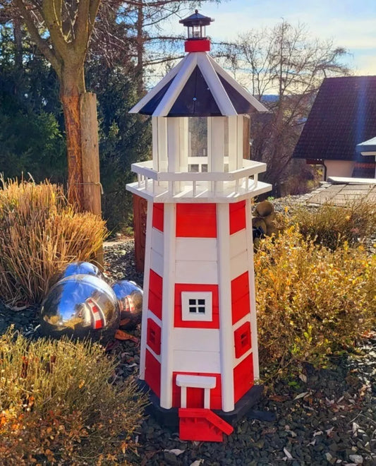 XXL 118cm Leuchtturm WESTERLAND aus Holz Rot Weiß Terrasse Garten Nordsee Deko