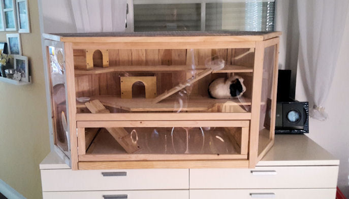 XL Kleintierkäfig VILLA Nagerkäfig Holz Hamsterkäfig Stall Meerschweinchen Käfig