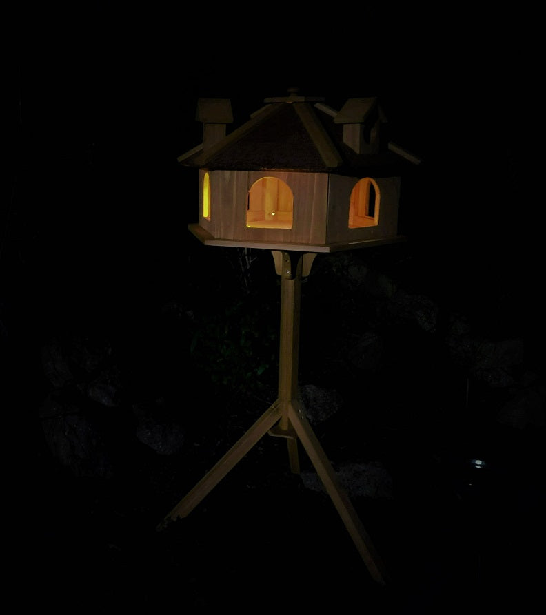 Vogelhaus ALPENZAUBER XXL Licht+Ständer Vogelfutterhaus Futterhaus Vogel Solar