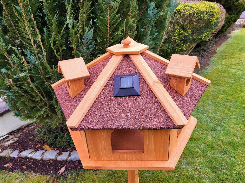 Vogelhaus ALPENZAUBER XXL Licht+Ständer Vogelfutterhaus Futterhaus Vogel Solar