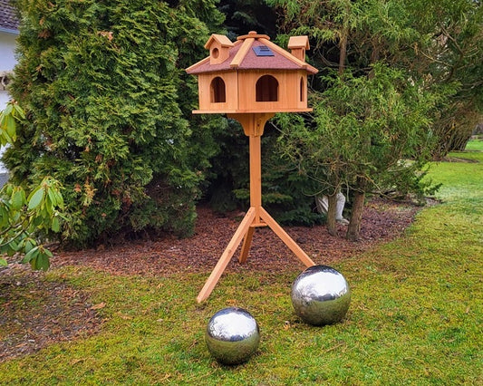 Vogelhaus ALPENZAUBER XXL Licht+Ständer Vogelfutterhaus Futterhaus Vogel Solar