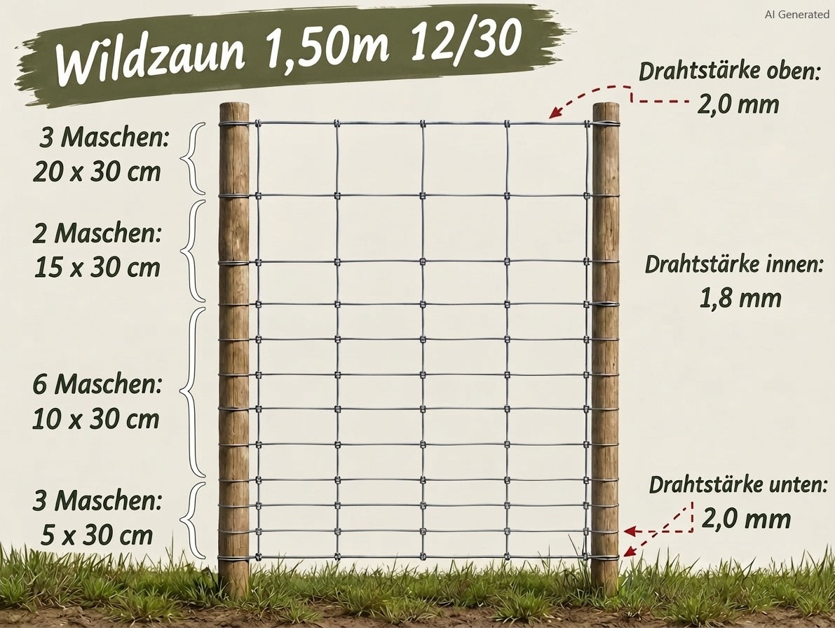 Wildzaun 50 Meter FOREST Forstzaun Weidezaun Drahtzaun Knotengeflecht Zaun Maschendraht