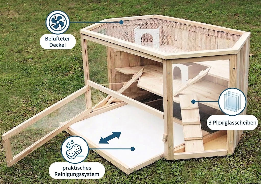 XL Kleintierkäfig VILLA Nagerkäfig Holz Hamsterkäfig Stall Meerschweinchen Käfig