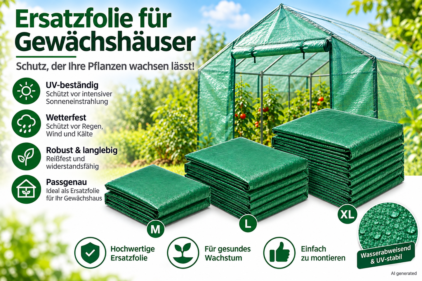 Gewächshausfolie GreenGrow Tomatengewächshaus Ersatzfolie Gartenfolie Folie