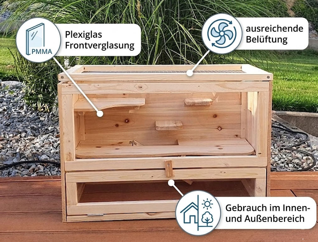 Kleintierkäfig PAULI Nagerkäfig Holz Hamsterkäfig Stall Meerschweinchen Käfig