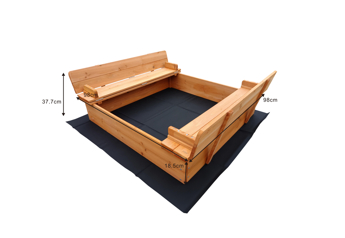 Sandkasten WOODLI mit Deckel und Sitzbänken Holzsandkasten Holz Sand Kasten
