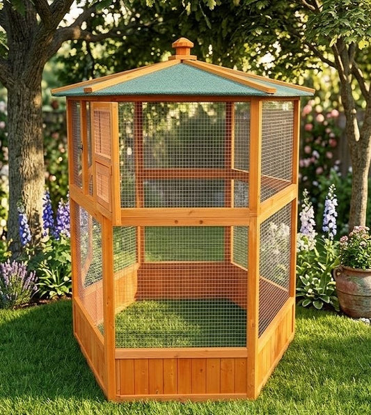 Vogelvoliere FREIFLUG XXL Vogelkäfig Holz Voliere Vogelhaus Käfig Vogel Papagei