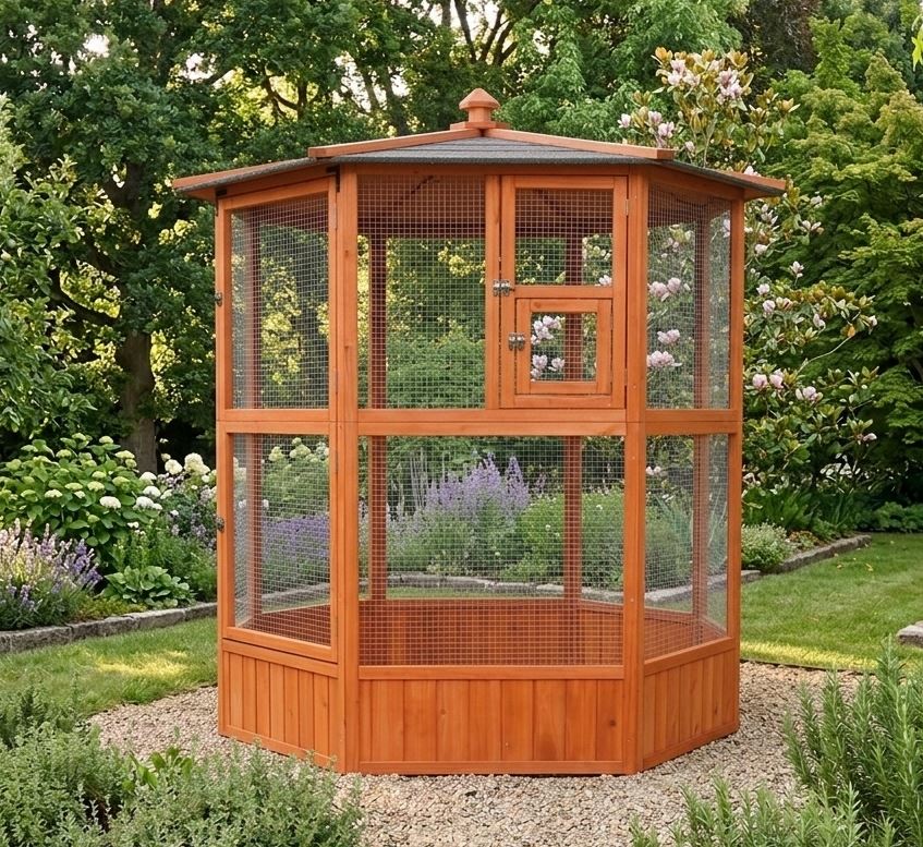 Vogelvoliere FREIFLUG XXL Vogelkäfig Holz Voliere Vogelhaus Käfig Vogel Papagei