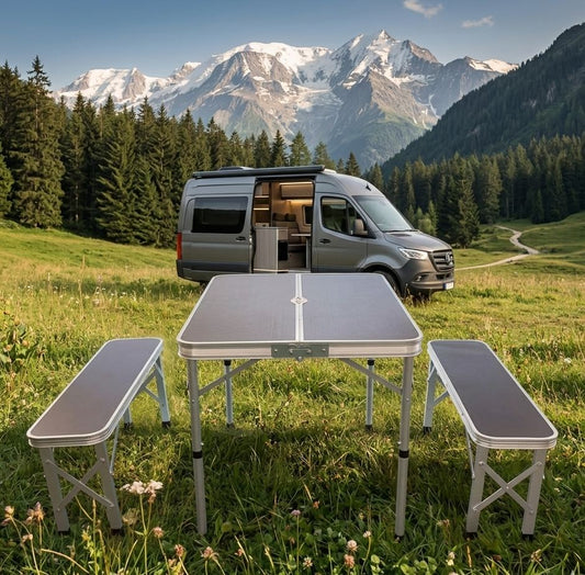 Campingtisch Set GREEN HILL Klapptisch Bank Aluminium klappbar Koffertisch