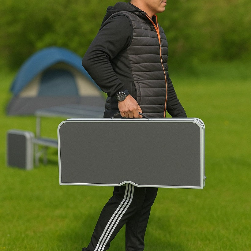 campingtisch und bänke Campingtisch Set GREEN HILL Klapptisch Bank Aluminium klappbar Koffert – bruka24