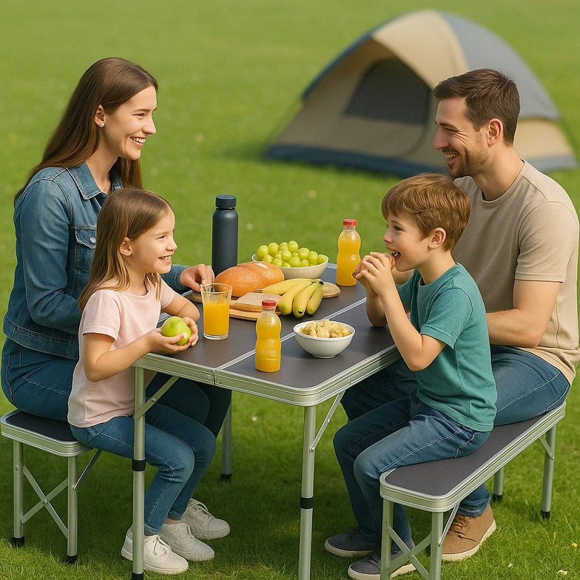 campingtisch familie Campingtisch Set GREEN HILL Klapptisch Bank Aluminium klappbar Koffert – bruka24