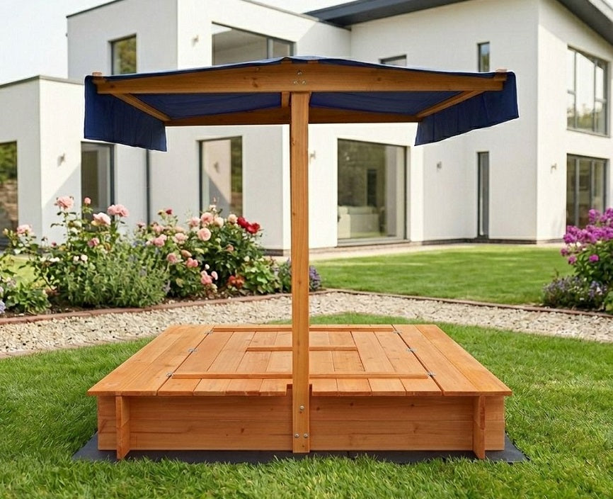 Sandkasten LIGNI Holzsandkasten Sonnenschutz Dach Holz Sonnenschirm Sand Kasten