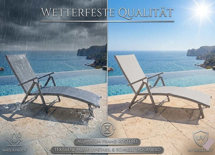 Sonnenliege RIO Grau Gartenliege Liegestuhl Relaxliege Strandliege Liege Stuhl