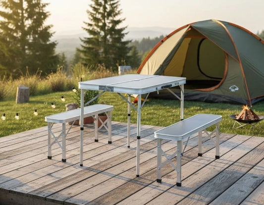 Campingtisch Set GREEN HILL Klapptisch Bank Aluminium klappbar Koffertisch