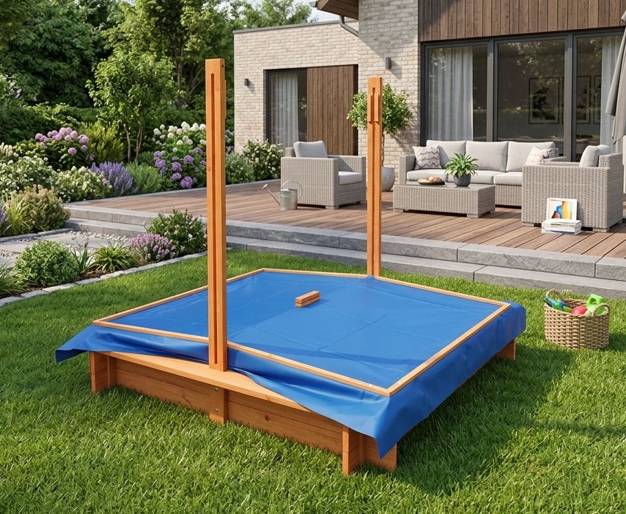 Sandkasten SANDI XXL mit Deckel und Sitzbänken Holzsandkasten Holz Sand Kasten
