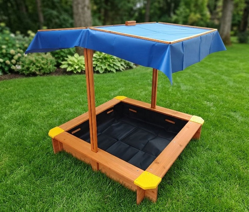 Sandkasten SANDI XXL mit Deckel und Sitzbänken Holzsandkasten Holz Sand Kasten