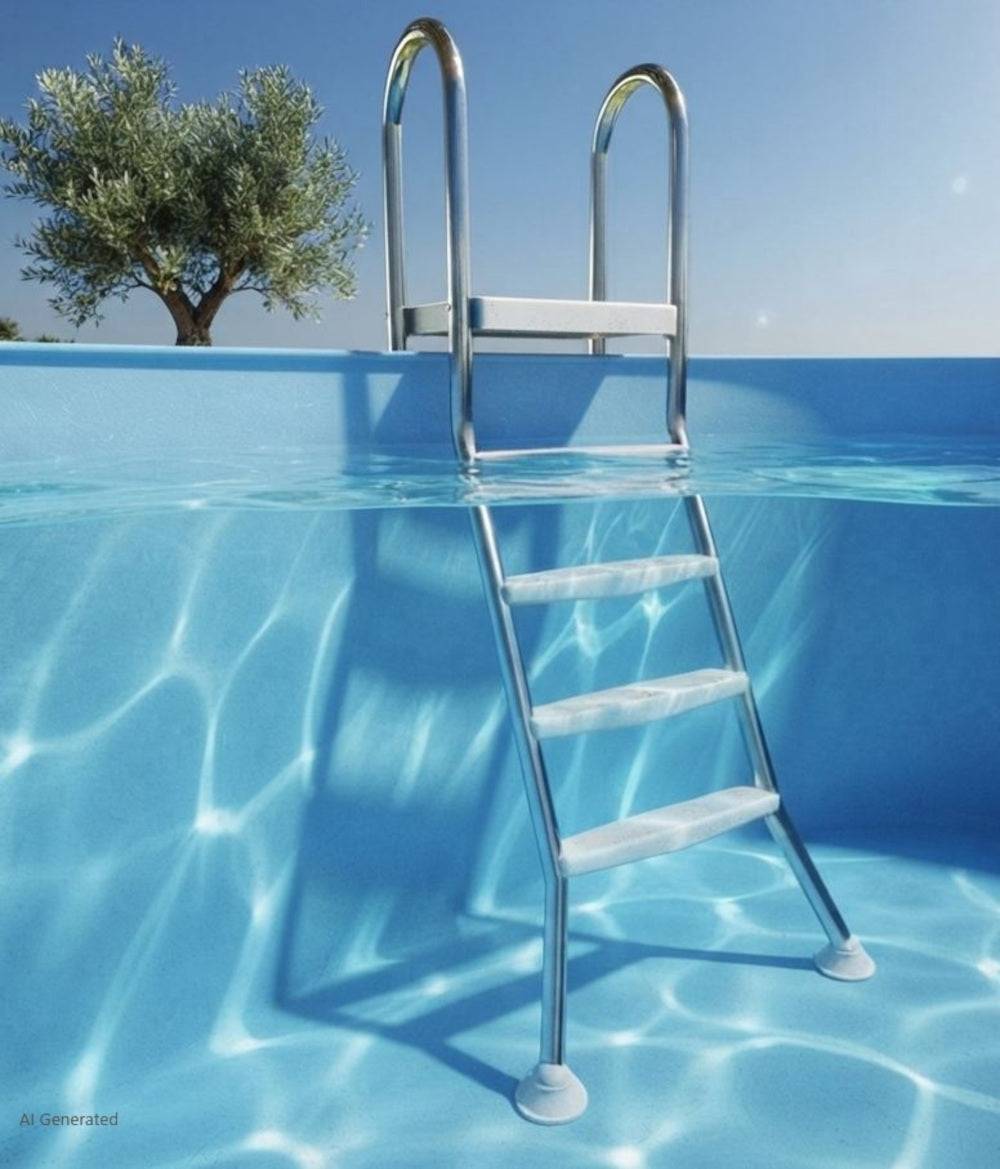 Edelstahl Poolleiter EASY teilversenkte Becken Pool Leiter Schwimmbad Treppe