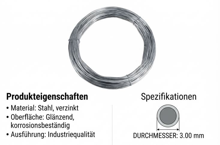 Spanndraht 3 mm verzinkt Gartenzaun Maschendrahtzaun Bindedraht Draht Weidezaun