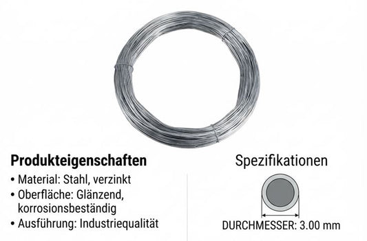 Spanndraht 3 mm verzinkt Gartenzaun Maschendrahtzaun Bindedraht Draht Weidezaun