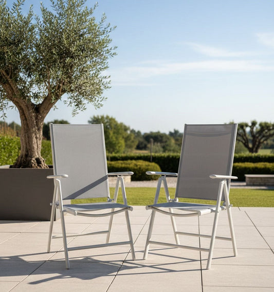 Set - 2 Stühle Gartenstuhl SYDNEY Grau Klappstuhl Stuhl Hochlehner klappbar Garten