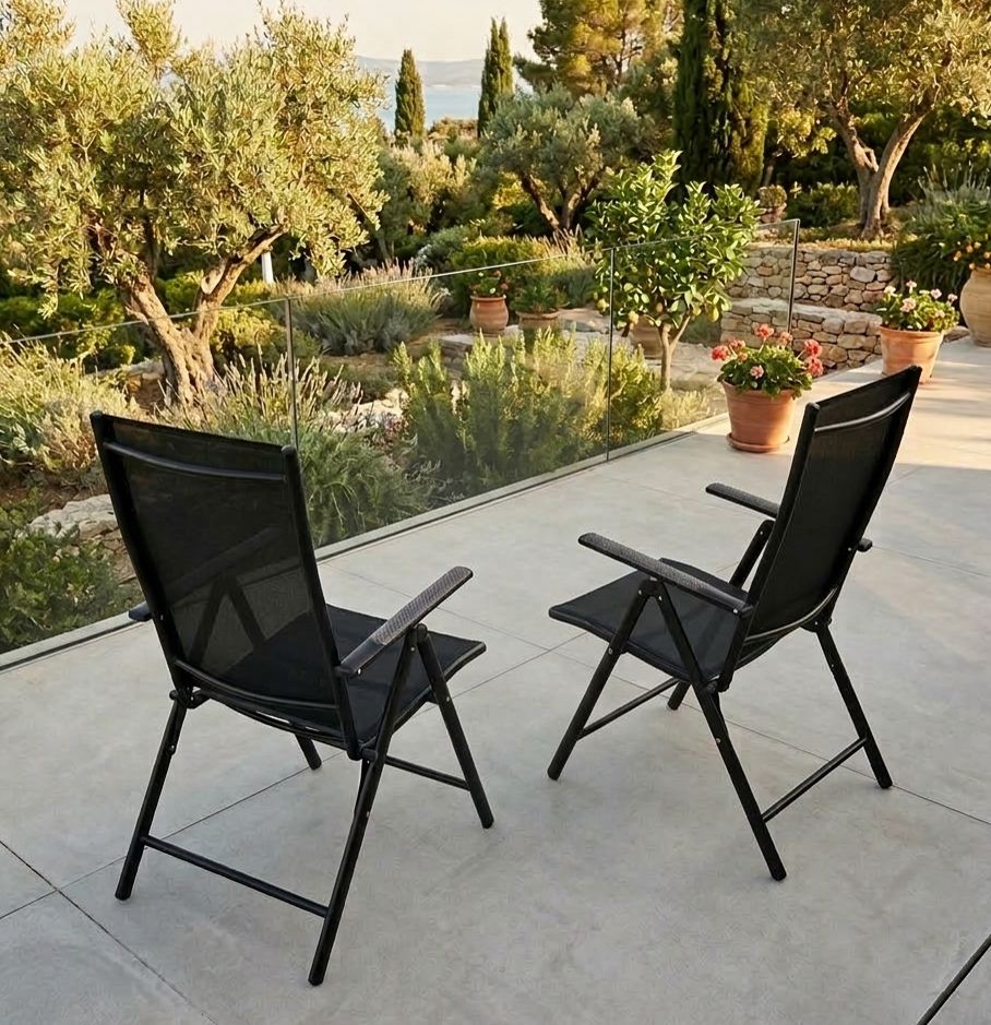 2 Stühle Gartenstuhl SYDNEY Schwarz Klappstuhl Stuhl Hochlehner klappbar Garten