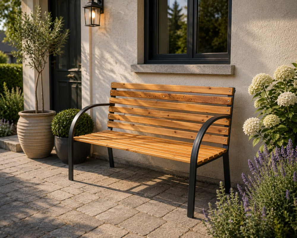 2-Sitzer Gartenbank TOSKANA Holzbank Terrasse Garten Holz Metall Sitzbank