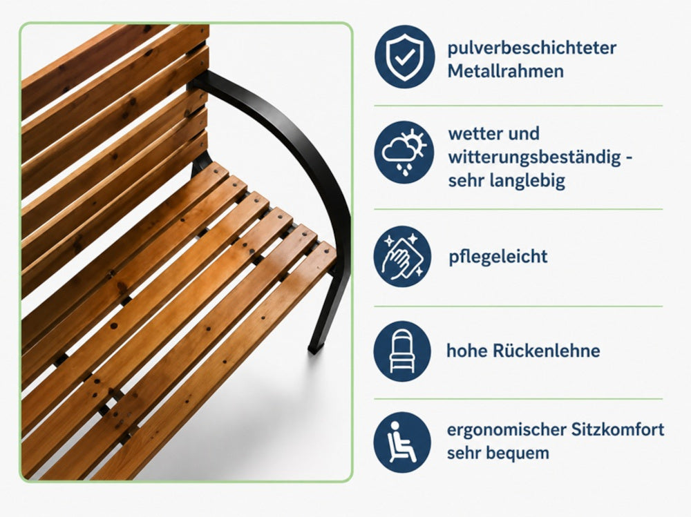 2-Sitzer Gartenbank TOSKANA Holzbank Terrasse Garten Holz Metall Sitzbank
