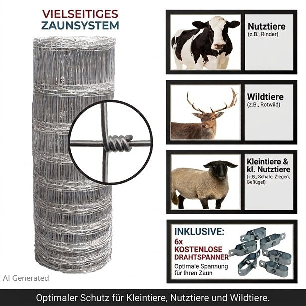 Wildzaun 50 Meter FOREST Forstzaun Weidezaun Drahtzaun Knotengeflecht Zaun Maschendraht