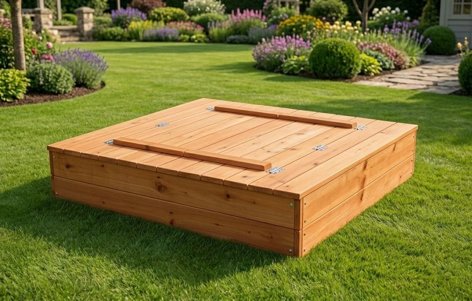 Sandkasten WOODLI mit Deckel und Sitzbänken Holzsandkasten Holz Sand Kasten