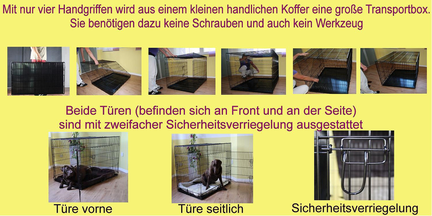 KOMPLETTSET Faltbare Hundegitterbox SAFE Hundetransportbox Hundekäfig Käfig